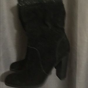 Sexy mid calf black suede boots